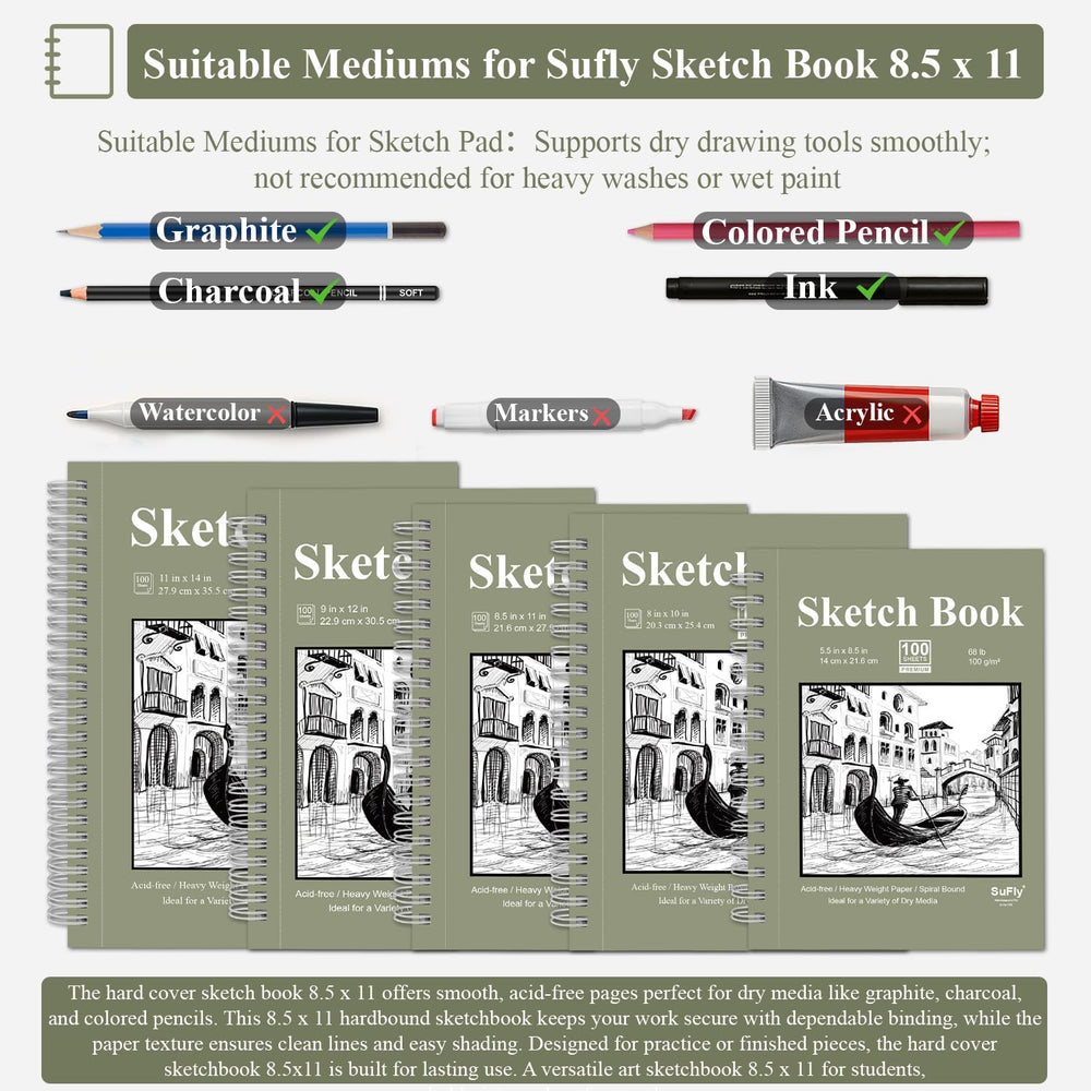 Sufly Sketch Book 100 sheets acid-free paper preserves artwork.