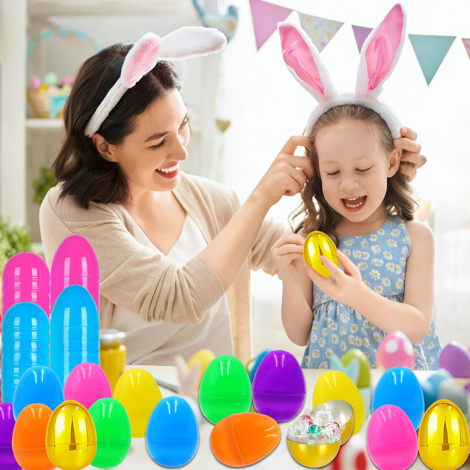 Sufuplay eggs bright colors used as party decorations and DIY projects.