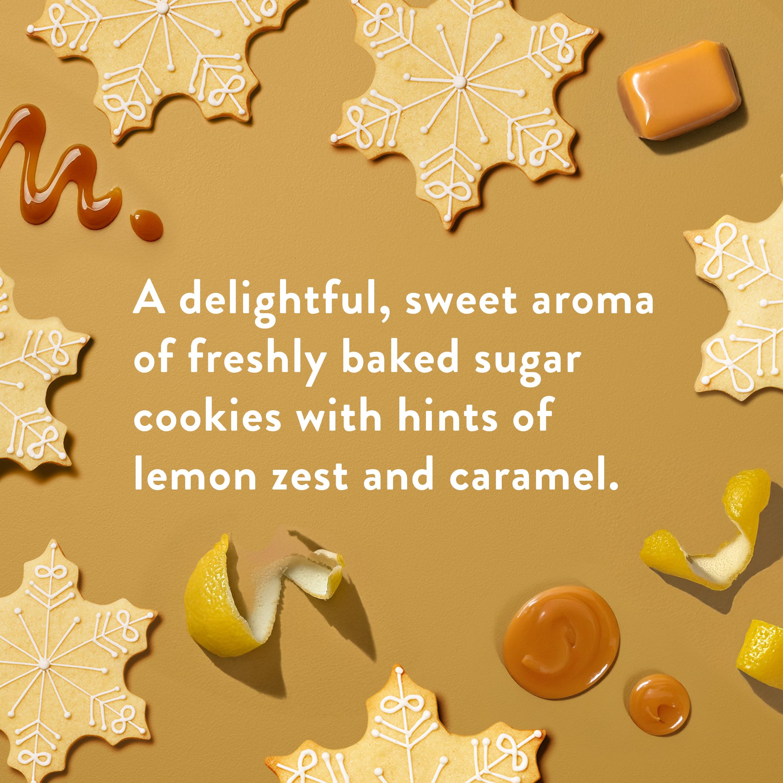 Sugar cookie scent close-up highlighting vanilla and lemon notes for cozy moments.