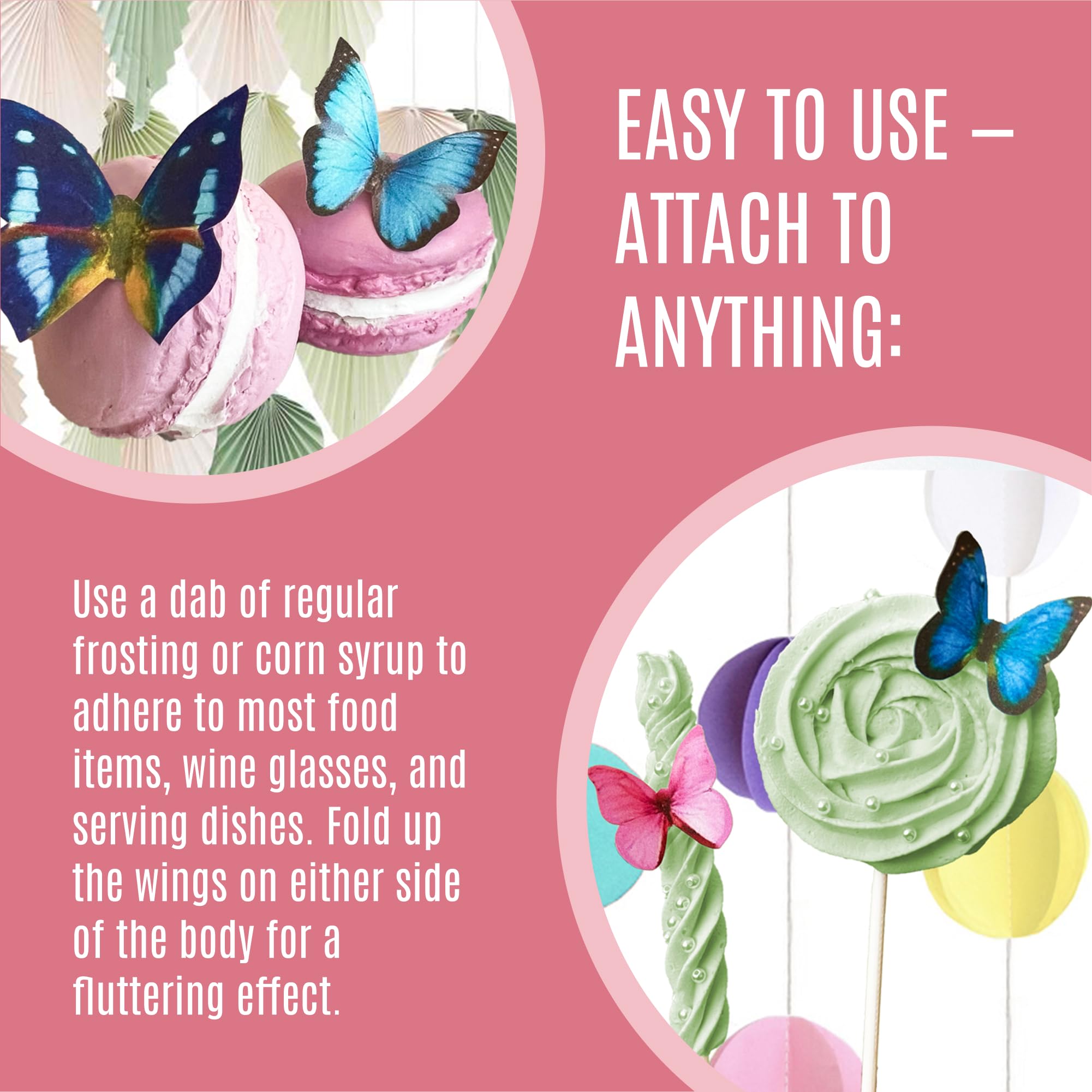 Sugar Robot cake toppers pastel pink butterflies, long-lasting edible details for displays.