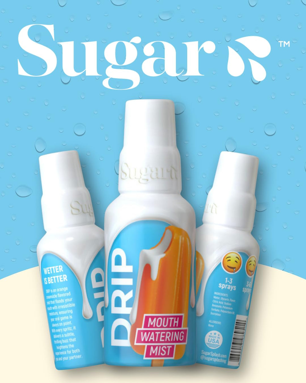 SUGAR SPLASH Drip orange creamsicle flavor offers pleasant taste with quick relief.