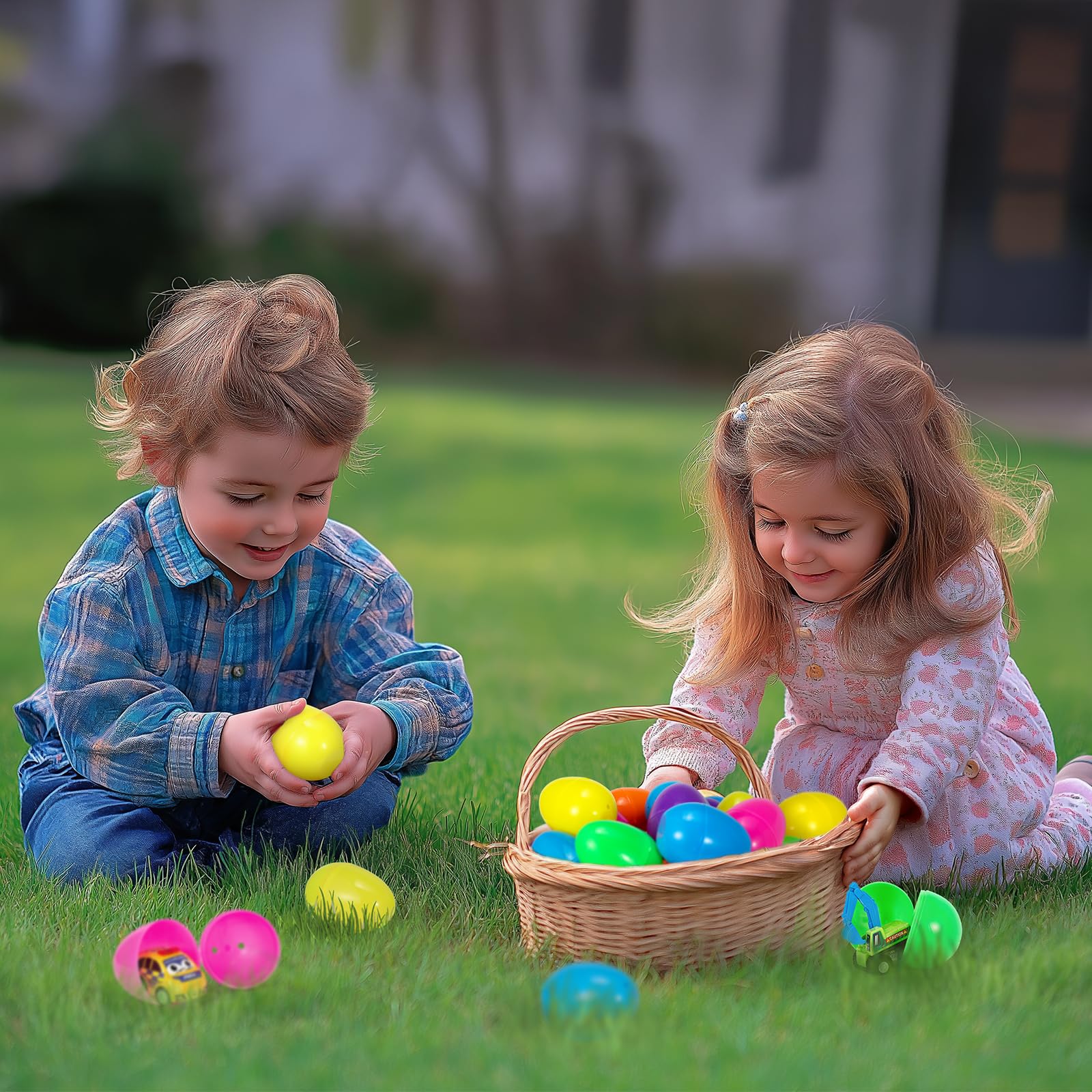 SUGFUT multi-color Easter eggs and cars for diverse party decor.