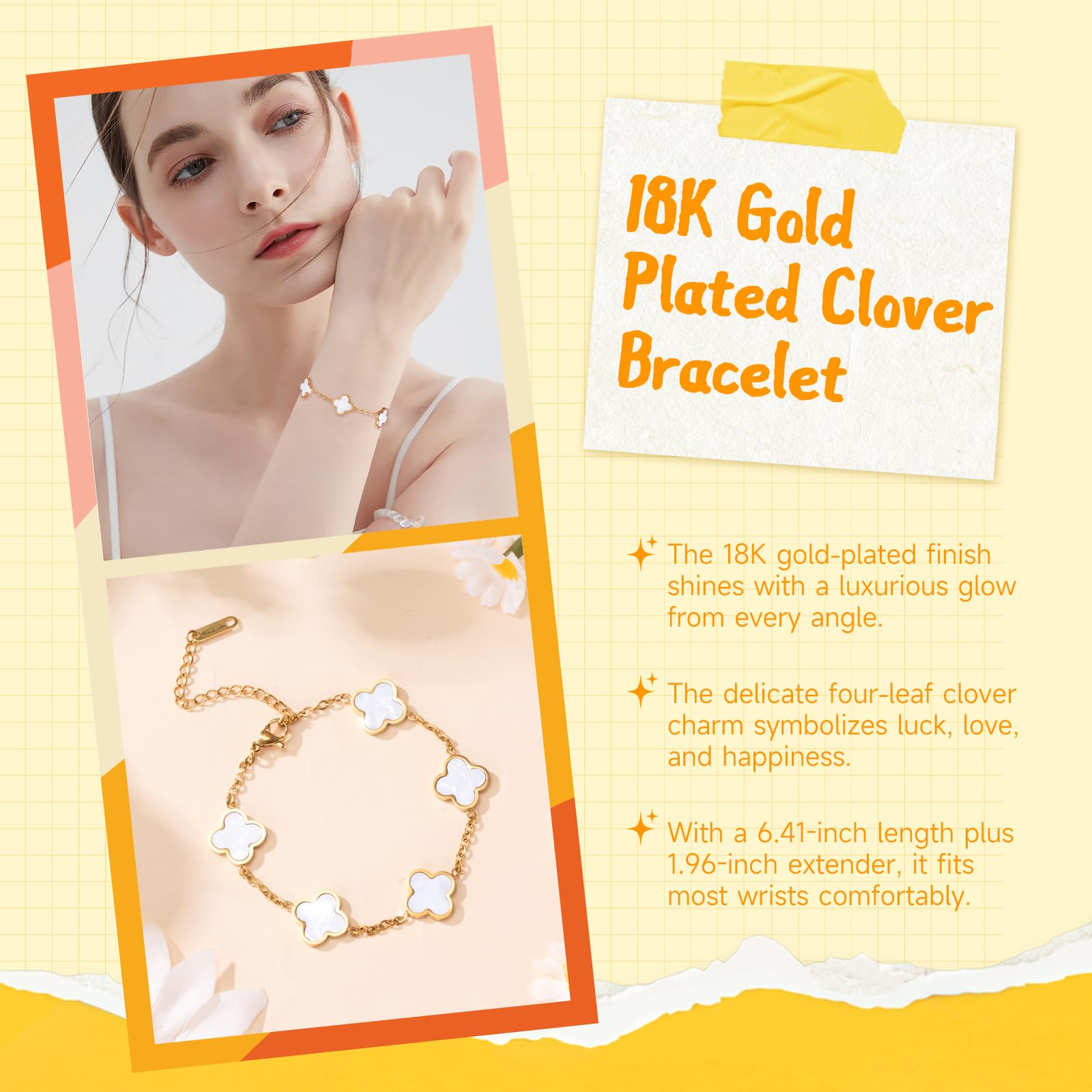 Suhctuptx 18K Gold Plated Clover Bracelet adds a touch of luck to any outfit