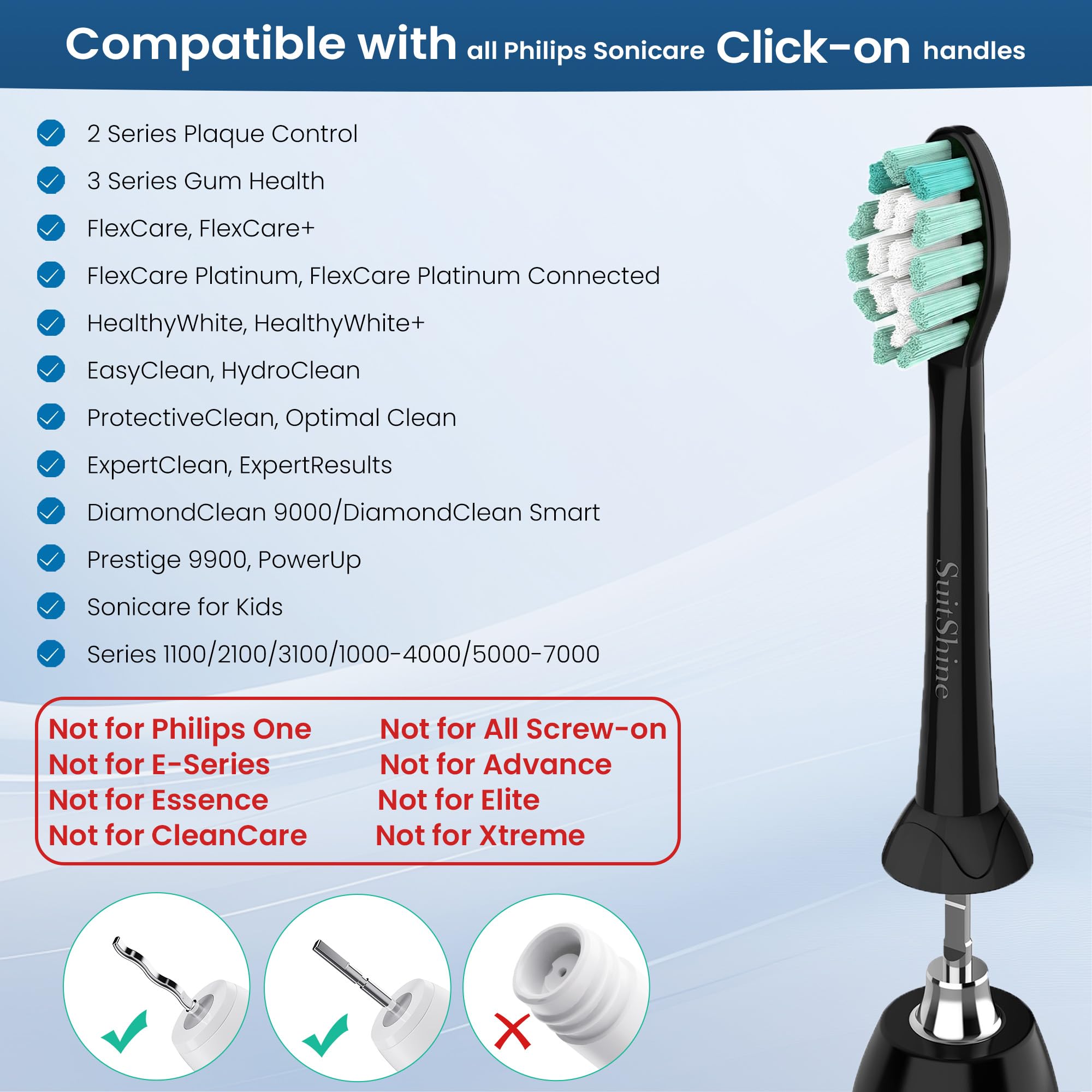SuitShine compatibility chart with Sonicare models