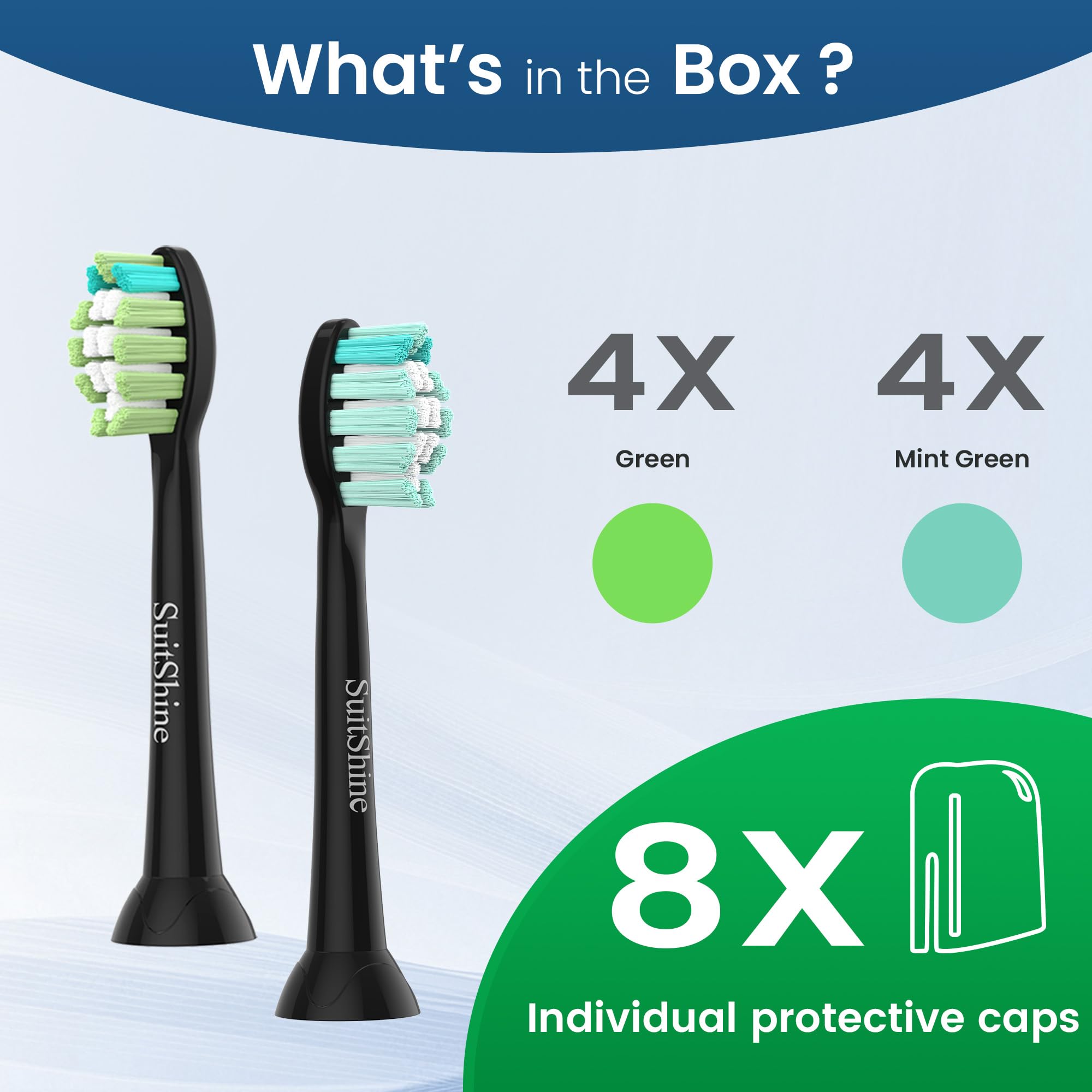 SuitShine replacement heads in-use with Sonicare handle, clean feeling
