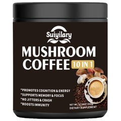 Suiyilary Mushroom Coffee bag front featuring 10-mushroom blend for energy
