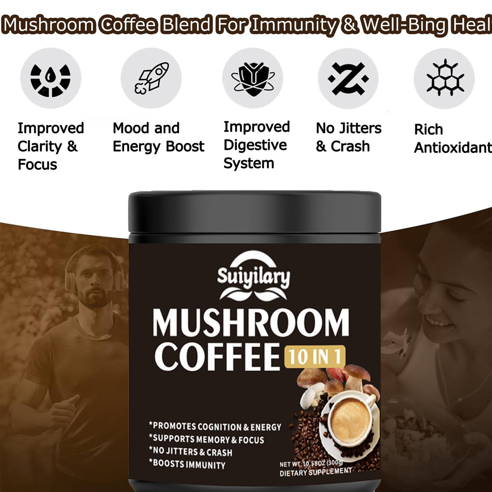 Suiyilary Mushroom Coffee powder texture close-up reveals earthy aroma