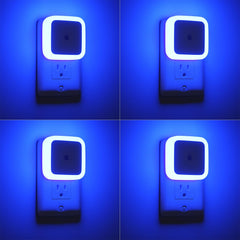 Sujeet blue night light on wall provides gentle illumination for safe steps.