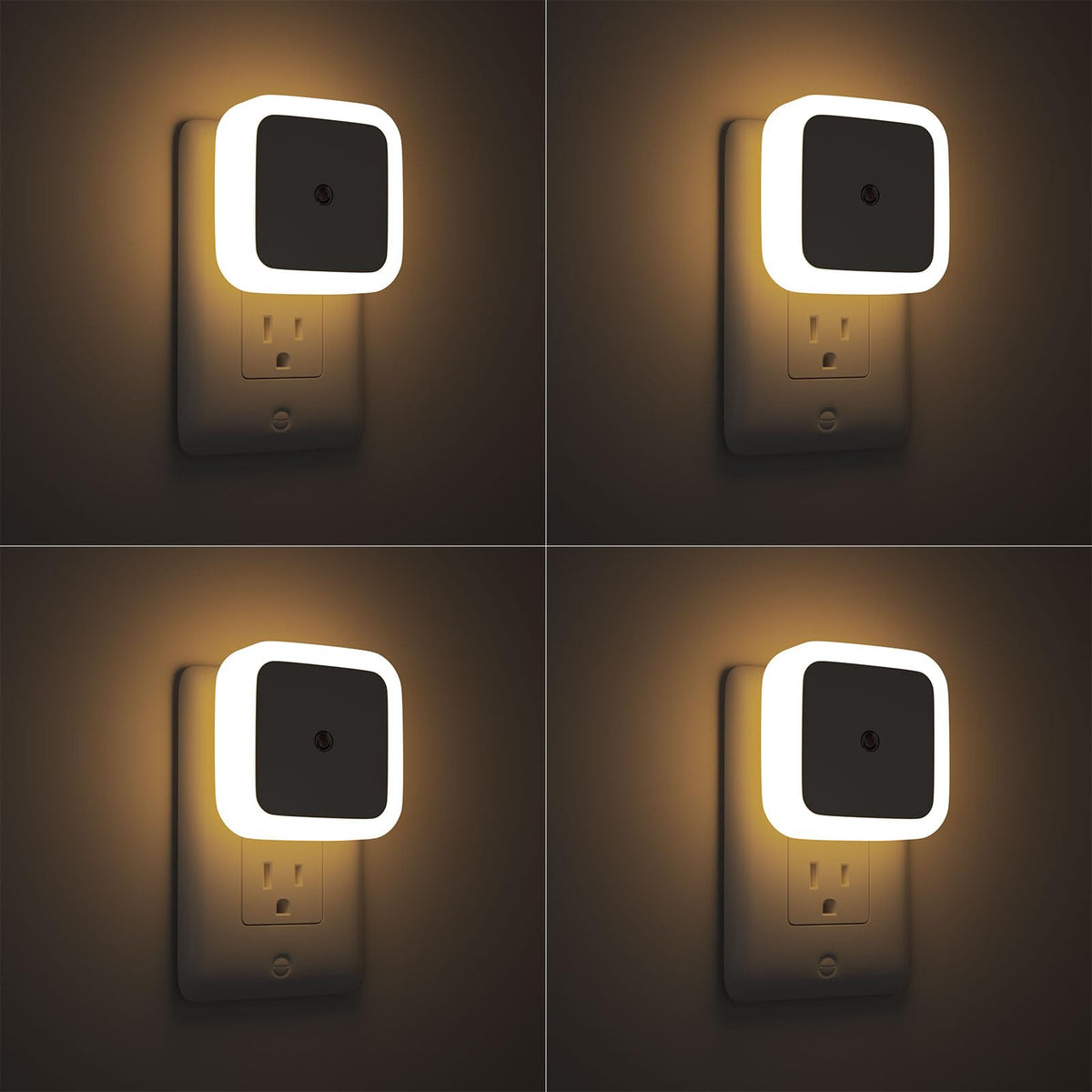 Sujeet Night Light 4-pack plugged in to wall outlet for soft hallway illumination