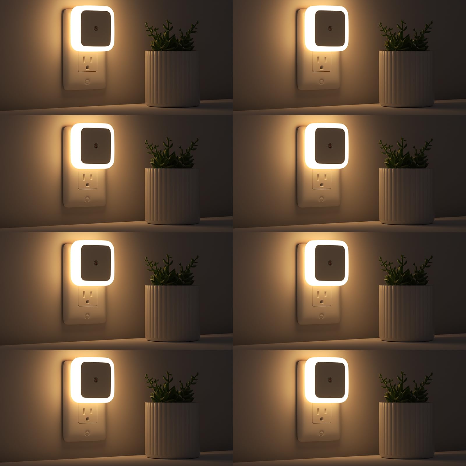 Sujeet Night Light 8-pack plugged into wall outlets for safe hallway illumination.