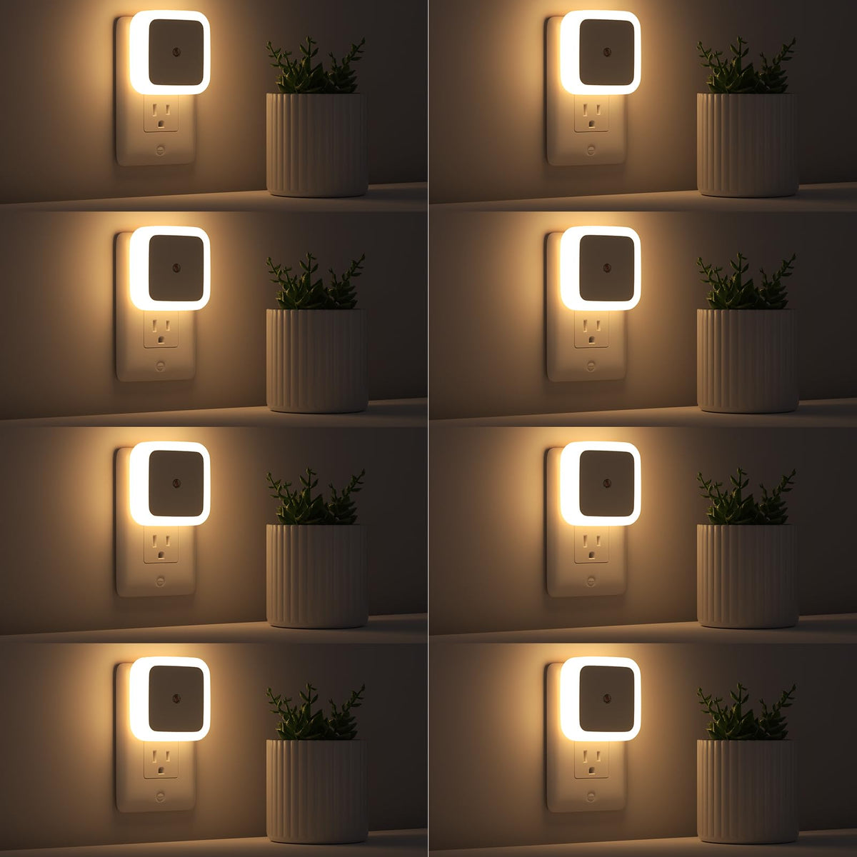 Sujeet Night Light 8-pack plugged into wall outlets for safe hallway illumination.