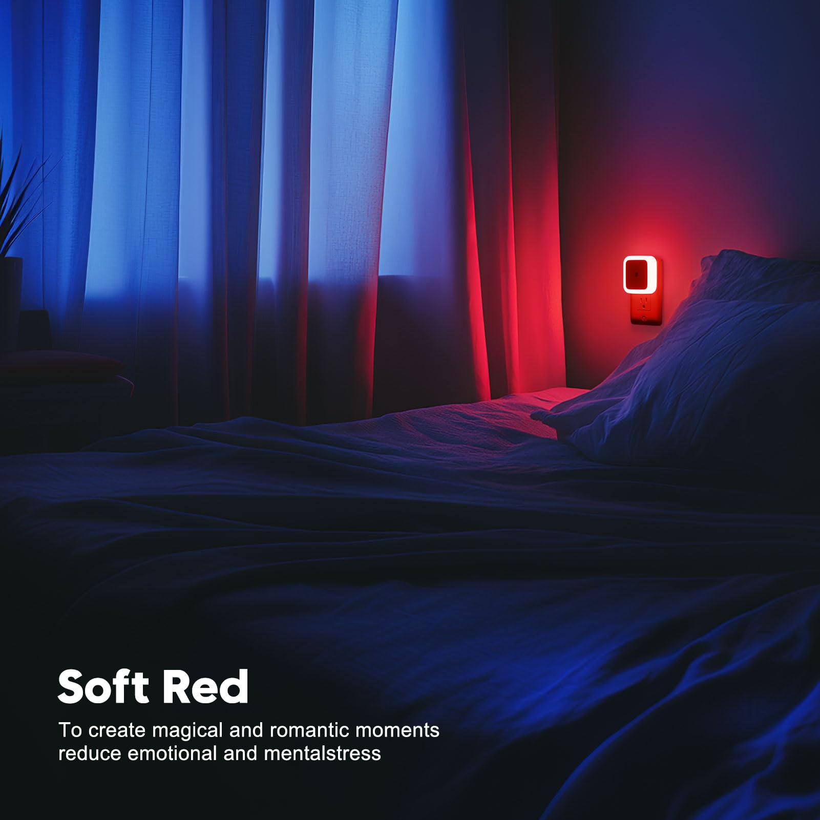 Sujeet red night light provides gentle guidance in living areas.