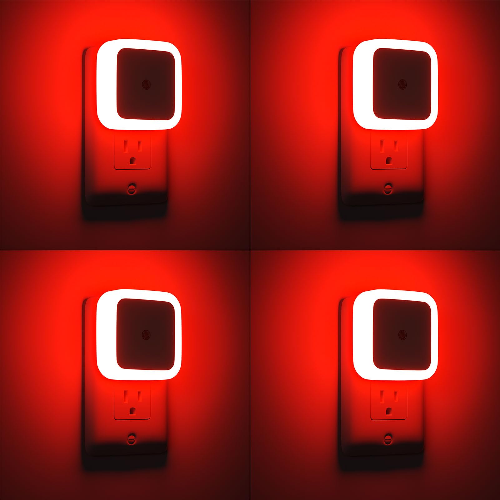 Sujeet red night light wall plug 4-pack illuminates hallways safely at night.