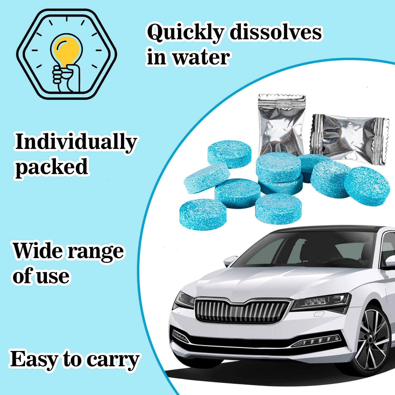 Sukh car windshield cleaner tablet placed in reservoir for efficient cleaning