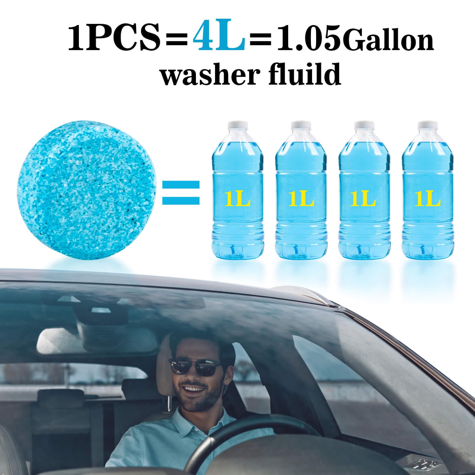 Sukh windshield washer tablet dissolving in reservoir for simple car cleaning