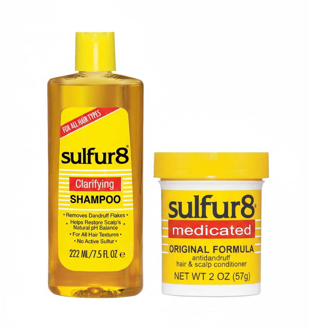 Sulfur8 anti-dandruff shampoo bottle helps reduce itch and flakes when used in weekly routine