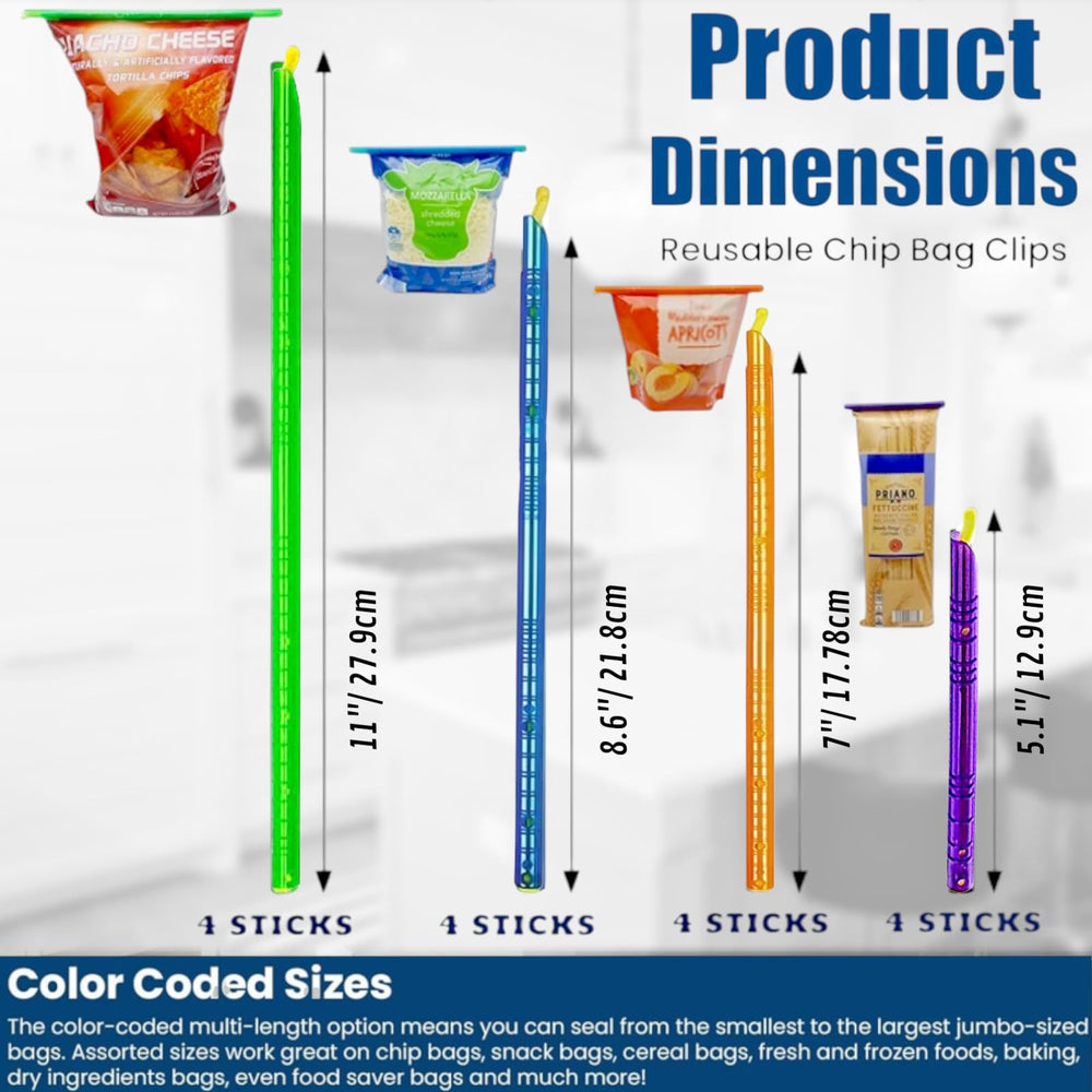 Sum-Up Goods sticks in four sizes fit chip bags and freezer bags.