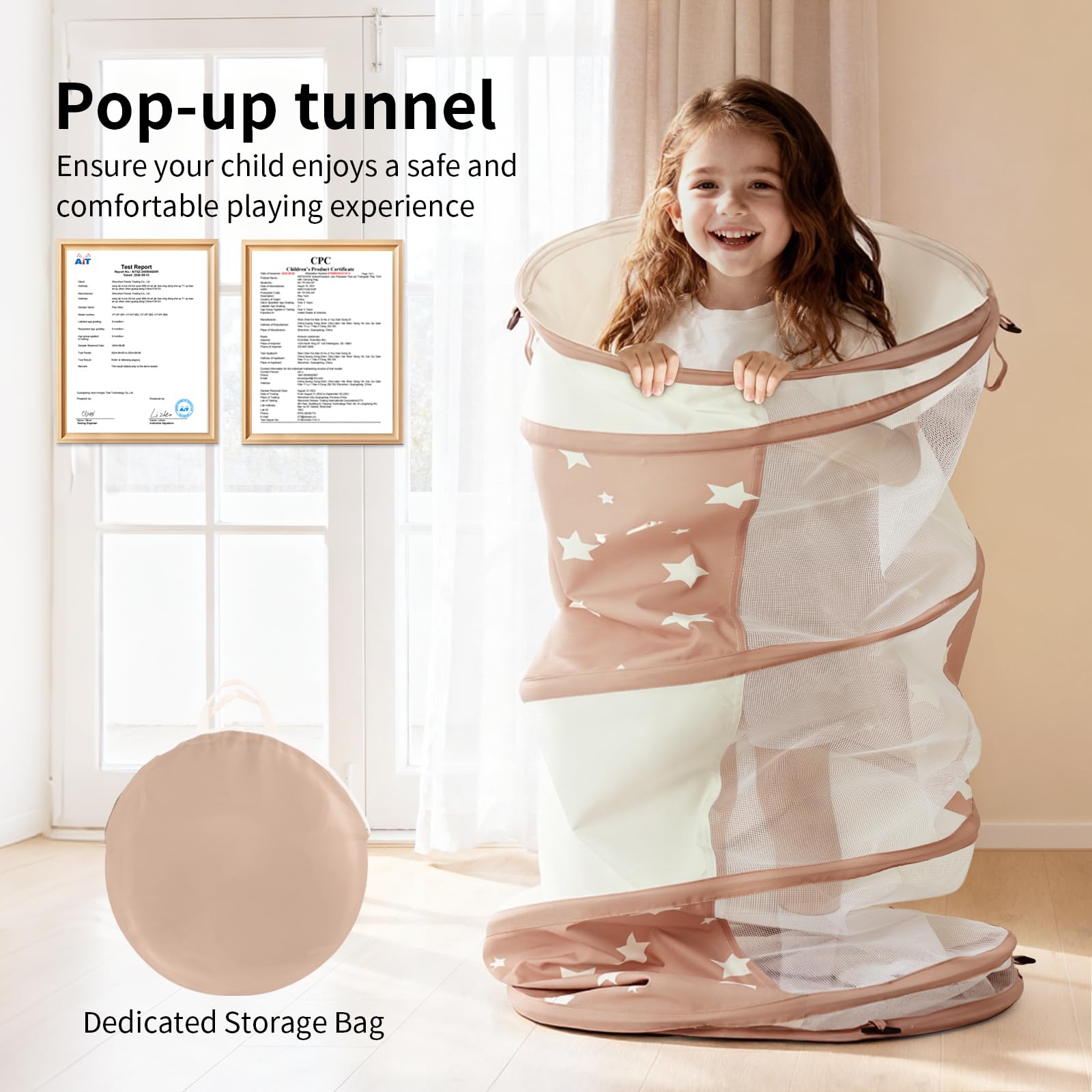 Sumbababy tunnel star-pattern design adds a playful touch to living rooms.