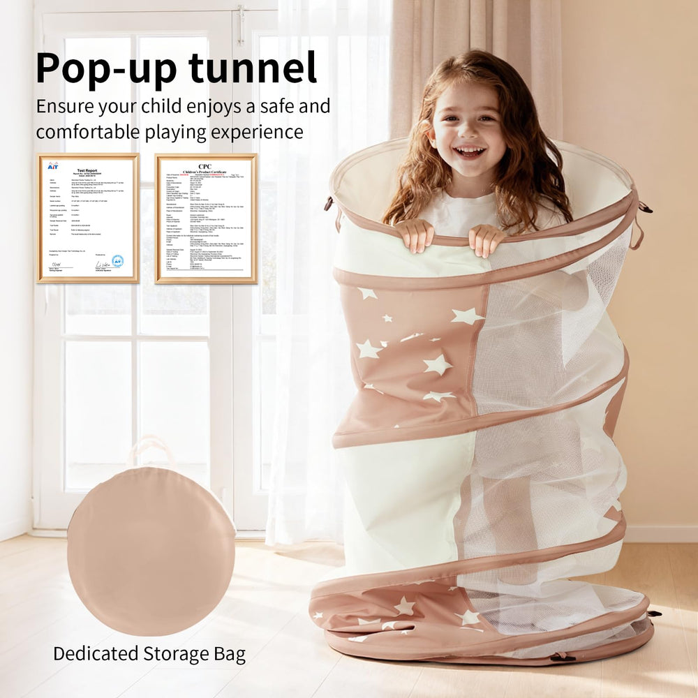 Sumbababy tunnel star-pattern design adds a playful touch to living rooms.