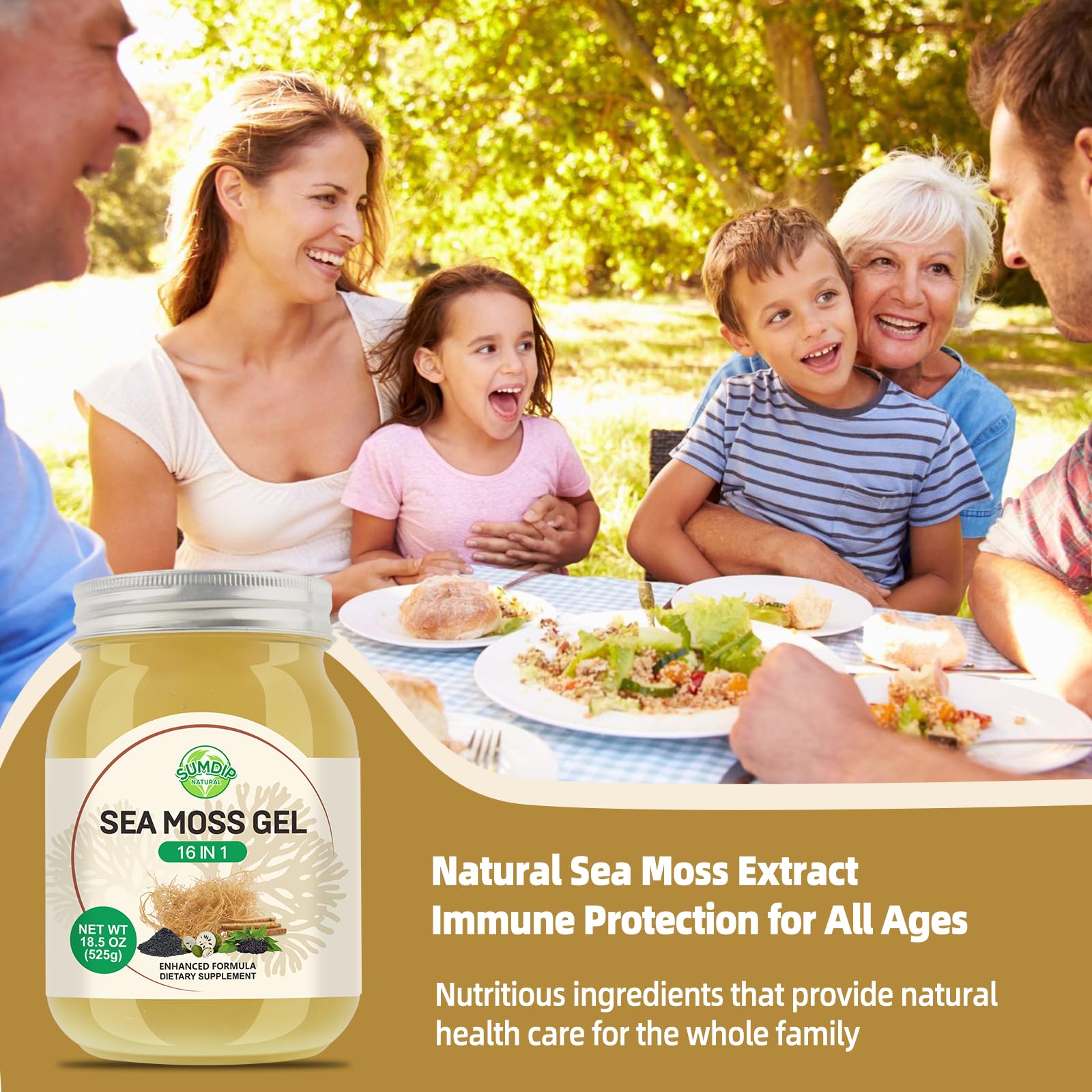 SumDIP Sea Moss Gel packaging signals premium quality and clean ingredients.