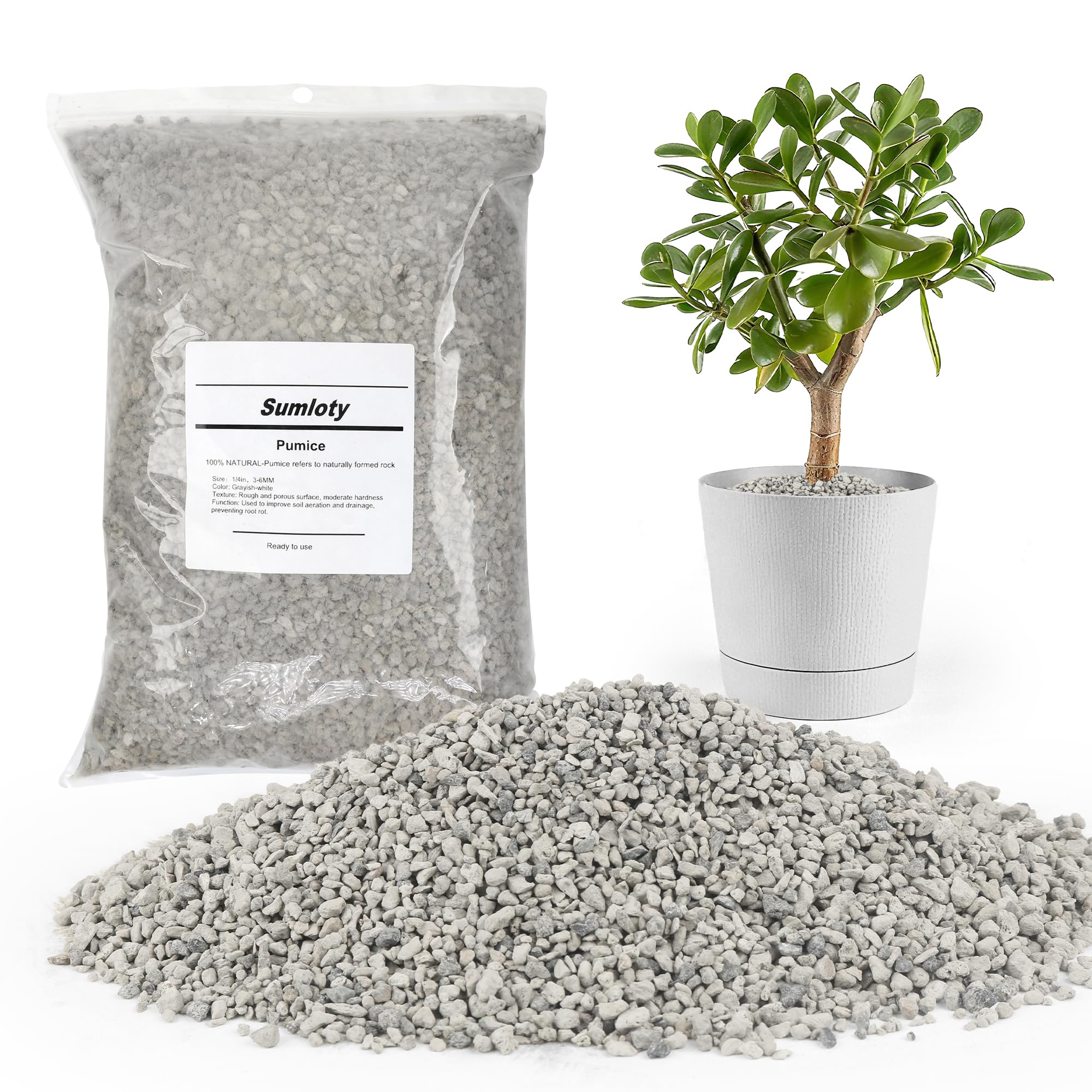 Sumloty pumice 3qt bag with 1/4 inch stones improves drainage for succulents