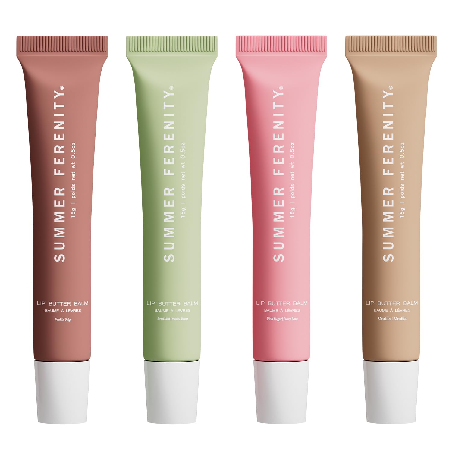 Summer Ferenity lip balm pack front view with four hydrating balms for daily use