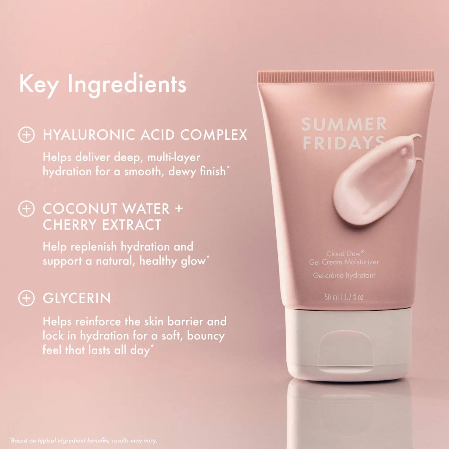 Summer Fridays Cloud Dew Gel Cream being applied to the face for fast absorption and dewy look.