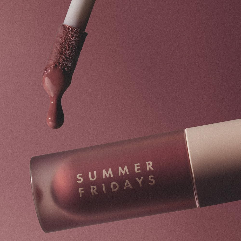 Summer Fridays Dream Lip Oil bottle and swatch showing non-sticky texture