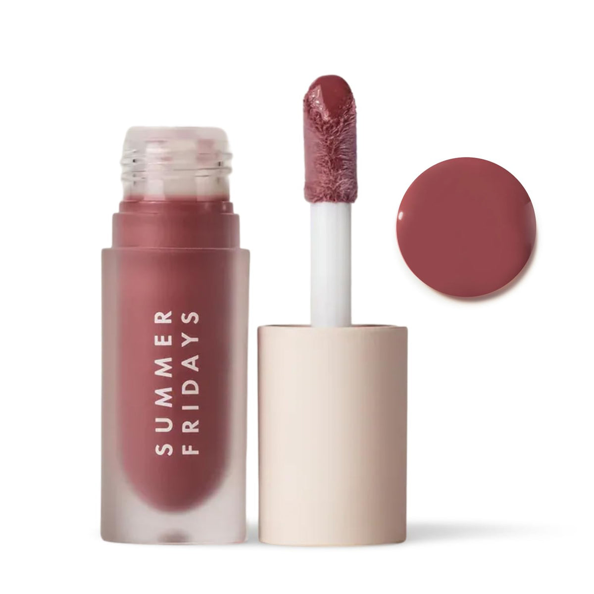 Summer Fridays Dream Lip Oil tube close-up showing soft mauve tint for subtle shine