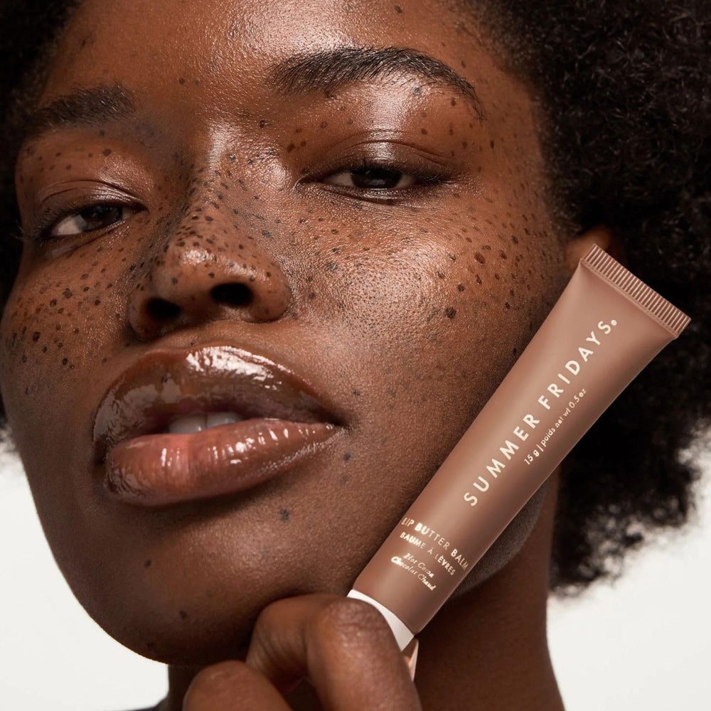 Lip balm on dry lips from Summer Fridays provides instant hydration.