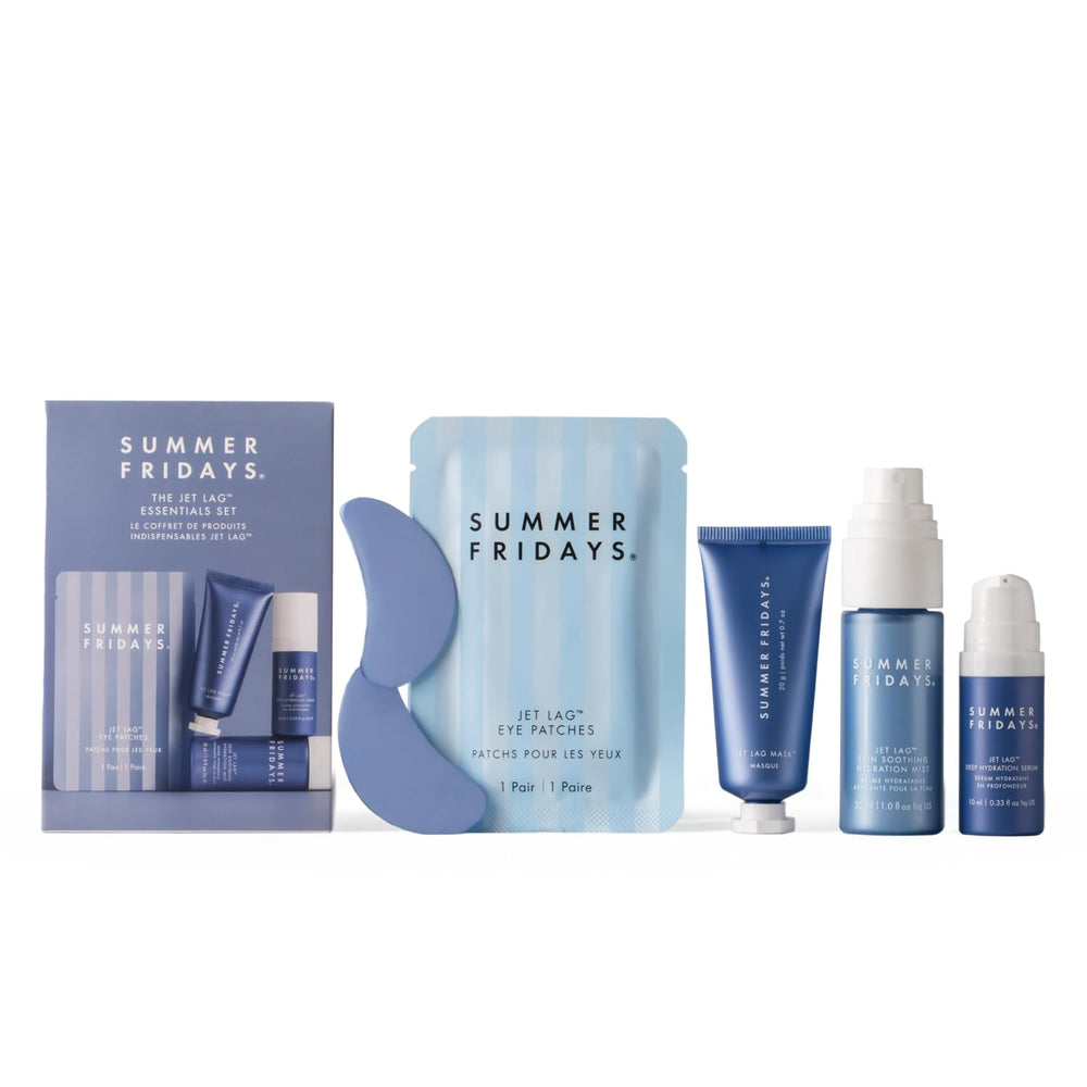 Summer Fridays Jet Lag Eye Patches applied under the eyes for a refreshing de-puffing effect.