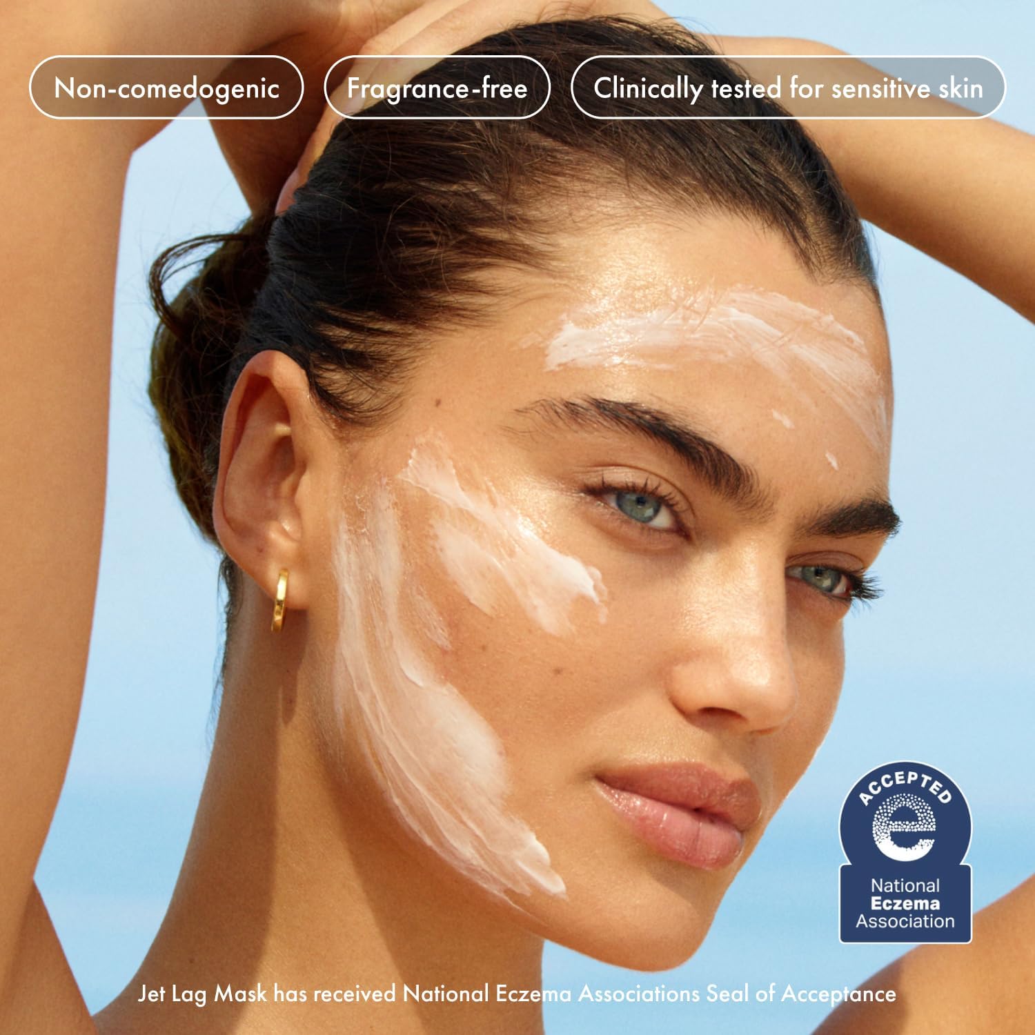 Summer Fridays Jet Lag Mask texture on skin shows lightweight, breathable hydration.
