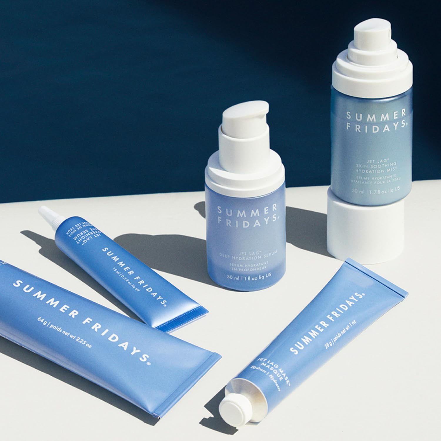 Travel-sized Jet Lag Mist bottle designed for on-the-go refreshment.