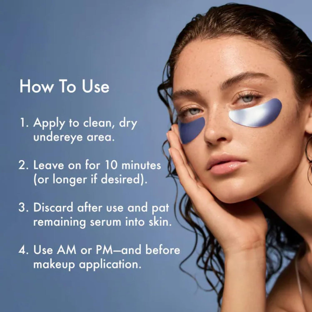 Close-up of Summer Fridays Jet Lag Under Eye Patches showing caffeine and peptides for an energized look.