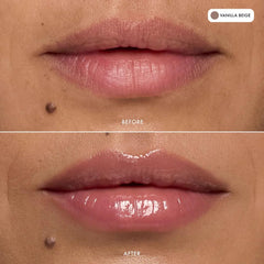 Summer Fridays Lip Butter Vanilla Beige closeup showing wearable tint and moisture.