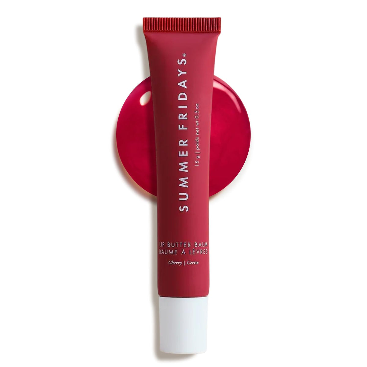 Summer Fridays Tinted Lip Butter Cherry in open jar showing sheer hydration