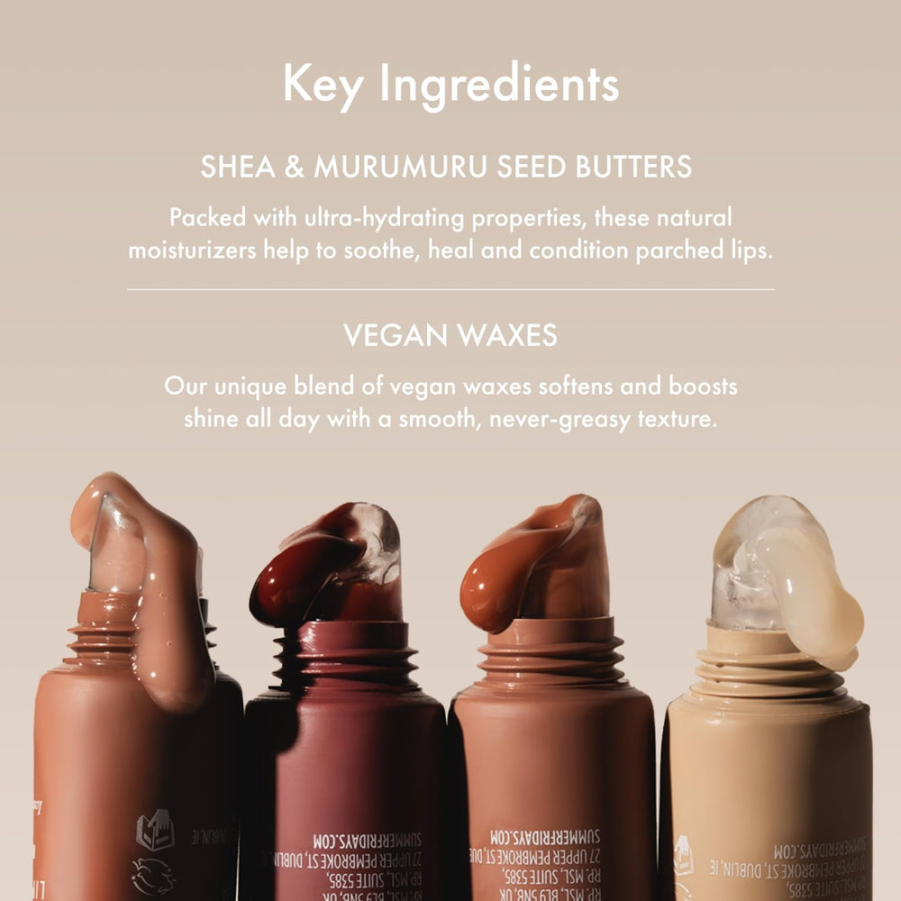 Summer Fridays closeup shows a smooth, non greasy texture with shine.
