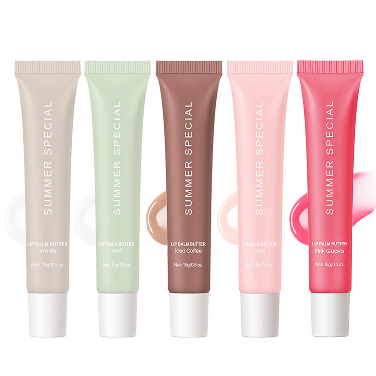 5-Color Summer Special Lip Balm Vanilla Nude bottle offers hydrating color for daily lips.
