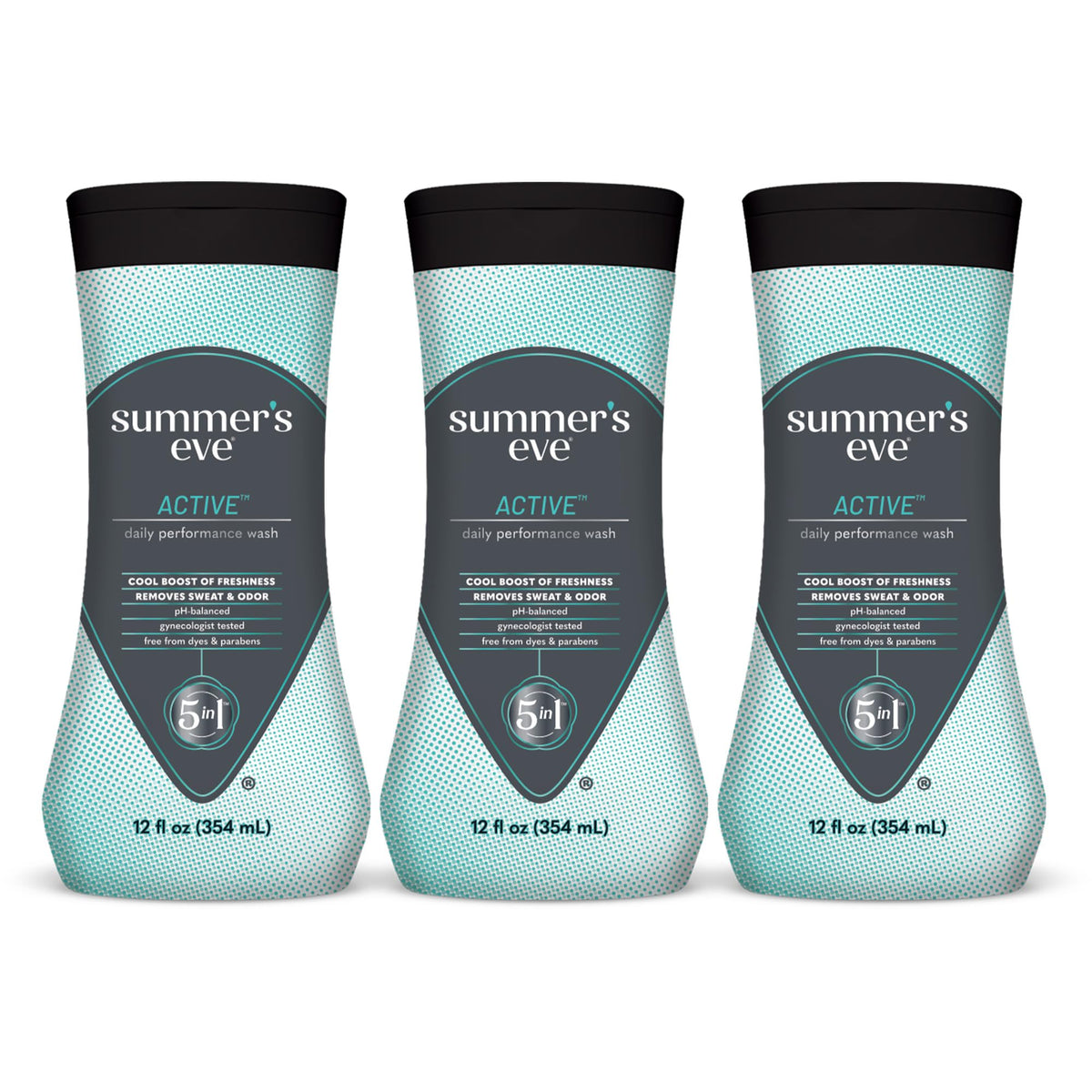 Summer’s Eve Active daily wash bottle front—refreshing, pH-balanced daily cleansing.