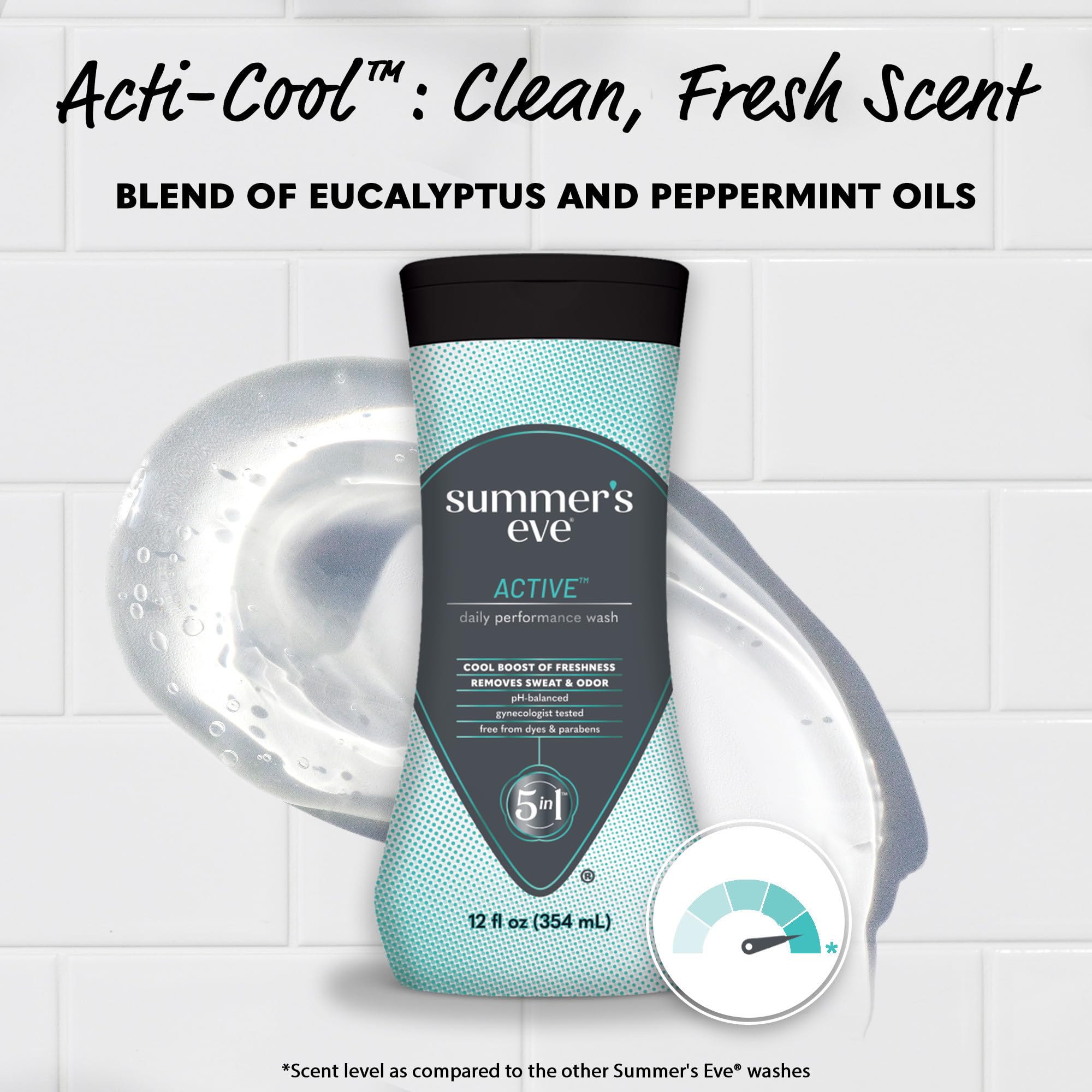 Close-up shows underarm and body freshness from Summer’s Eve Active wash.