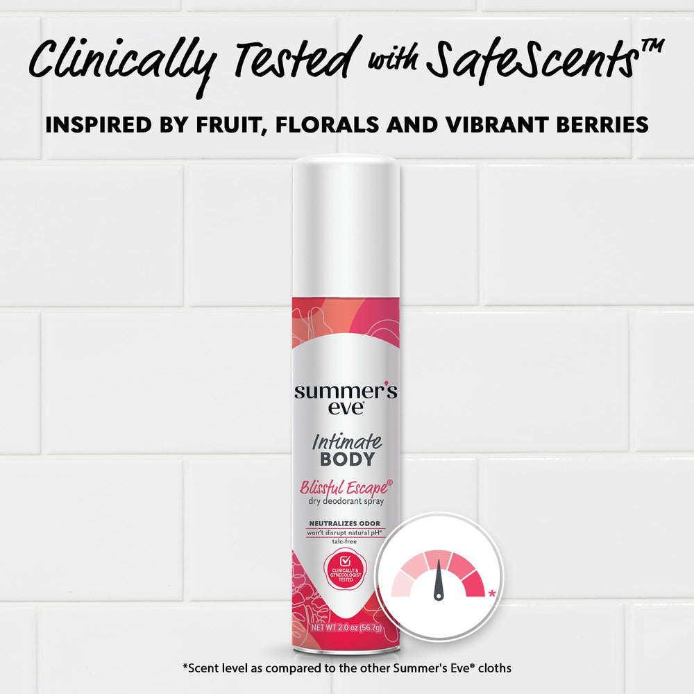 Summer's Eve Blissful Escape SafeScent label for gentle fragrance.