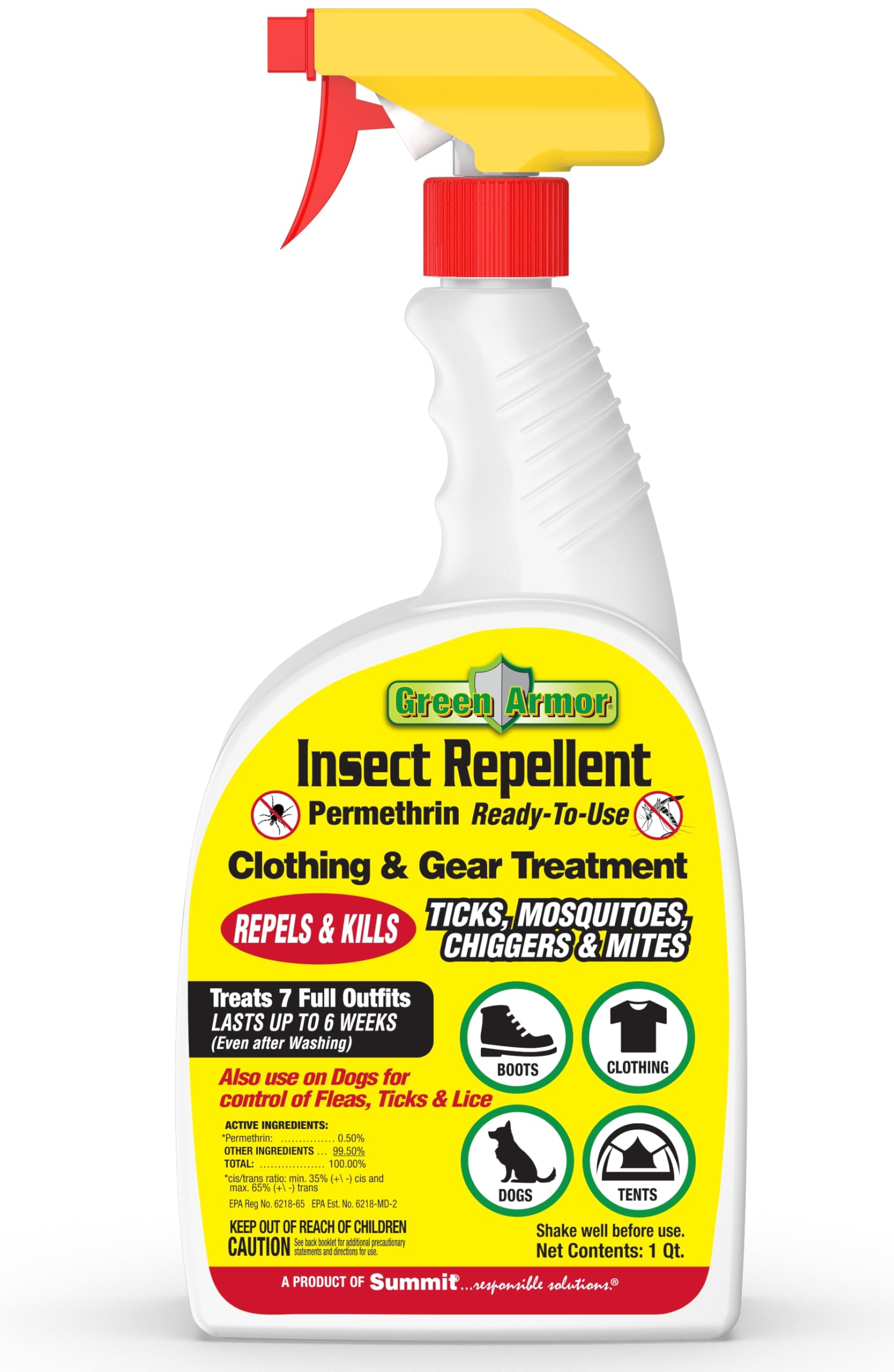 Summit Green Armor permethrin RTU bottle pour: easy outdoor protection for clothing