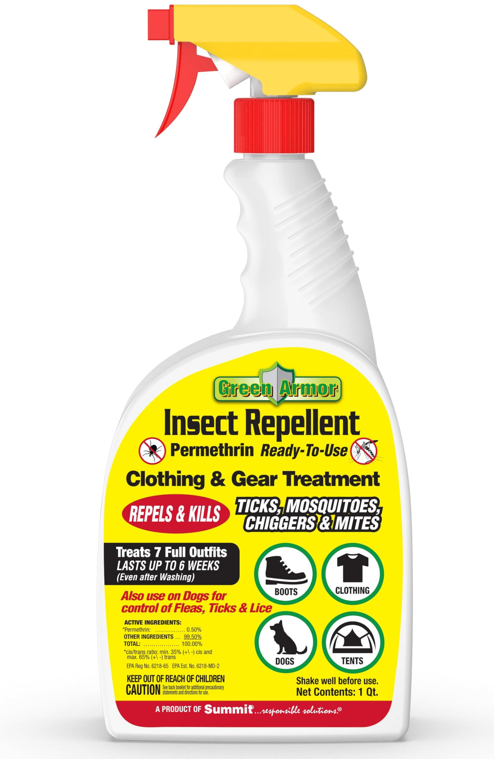 Summit Green Armor permethrin RTU bottle pour: easy outdoor protection for clothing