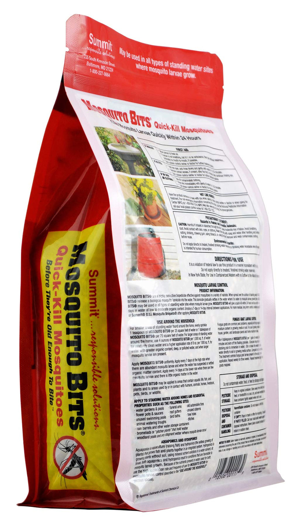 Summit Mosquito Bits yard-use image illustrates home landscaping and container safe deployment.