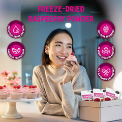 SUMMMER raspberry powder being poured for a quick smoothie flavor boost