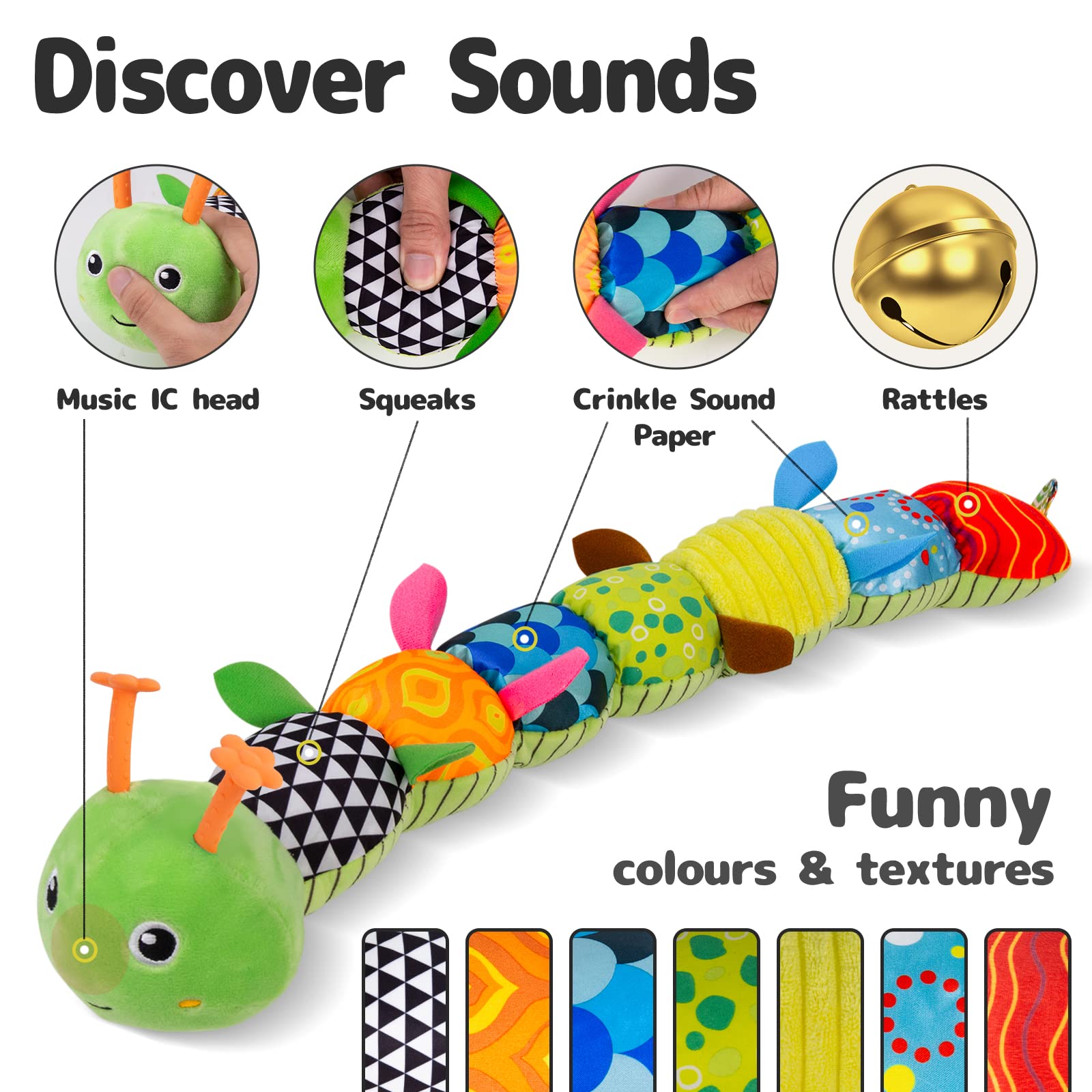Sumobaby Caterpillar back crinkle fabric enhances sensory interest during play