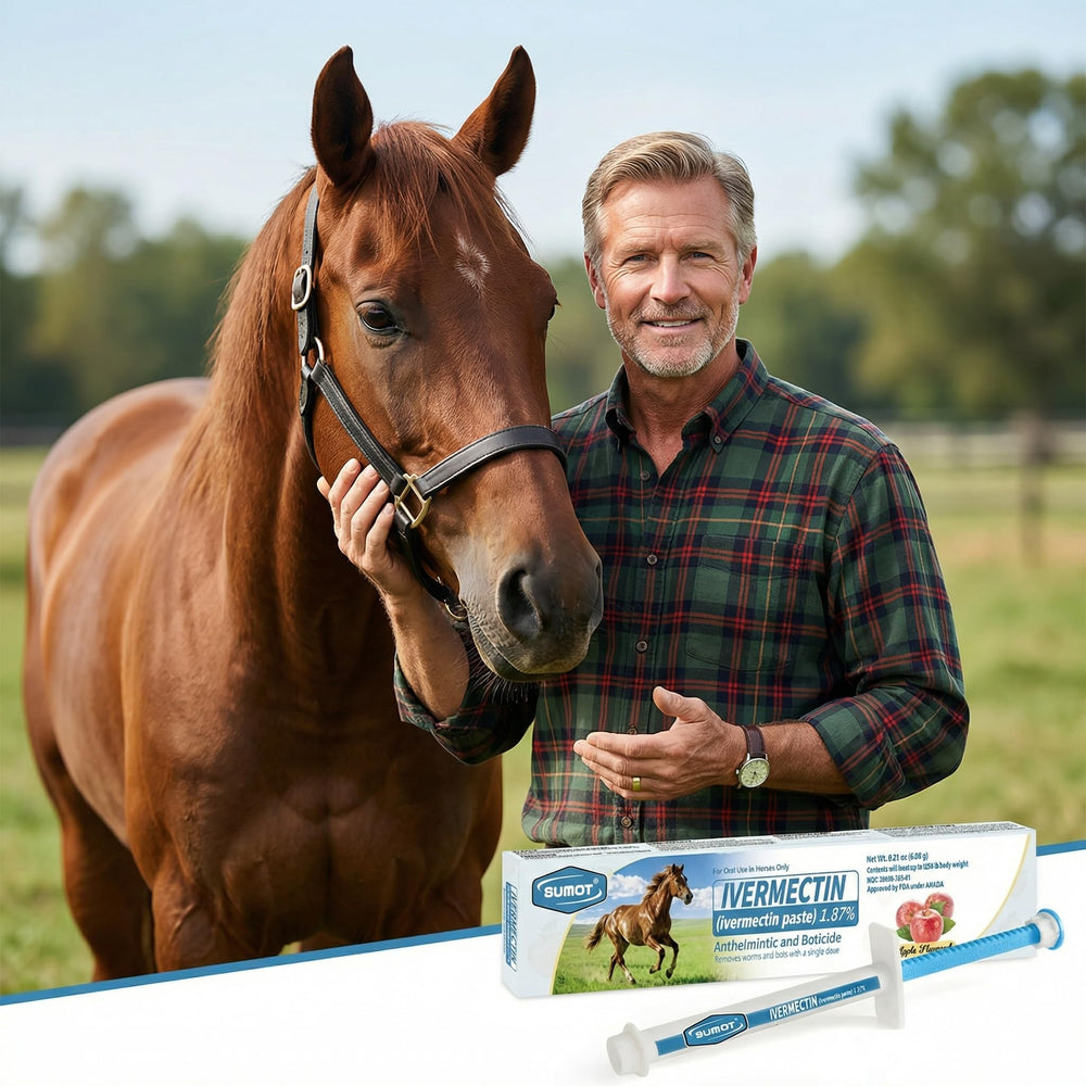 SUMOT syringe pack showing precise dosing for horse weight increments