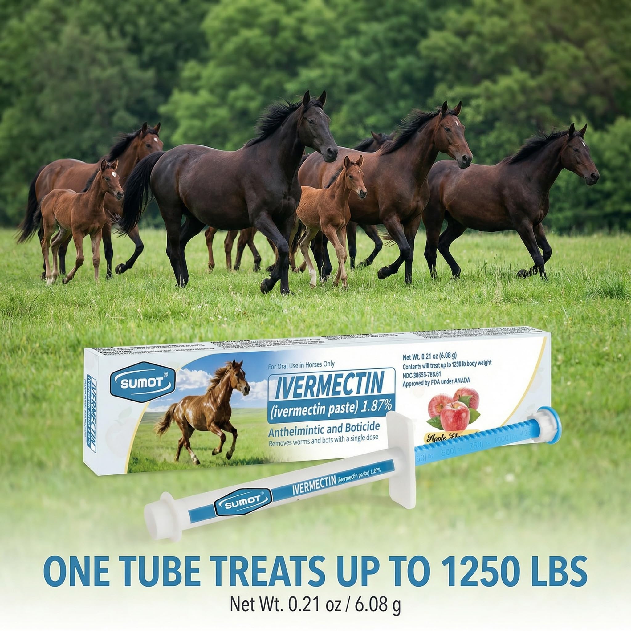 SUMOT apple flavored paste aiding routine deworming in horses