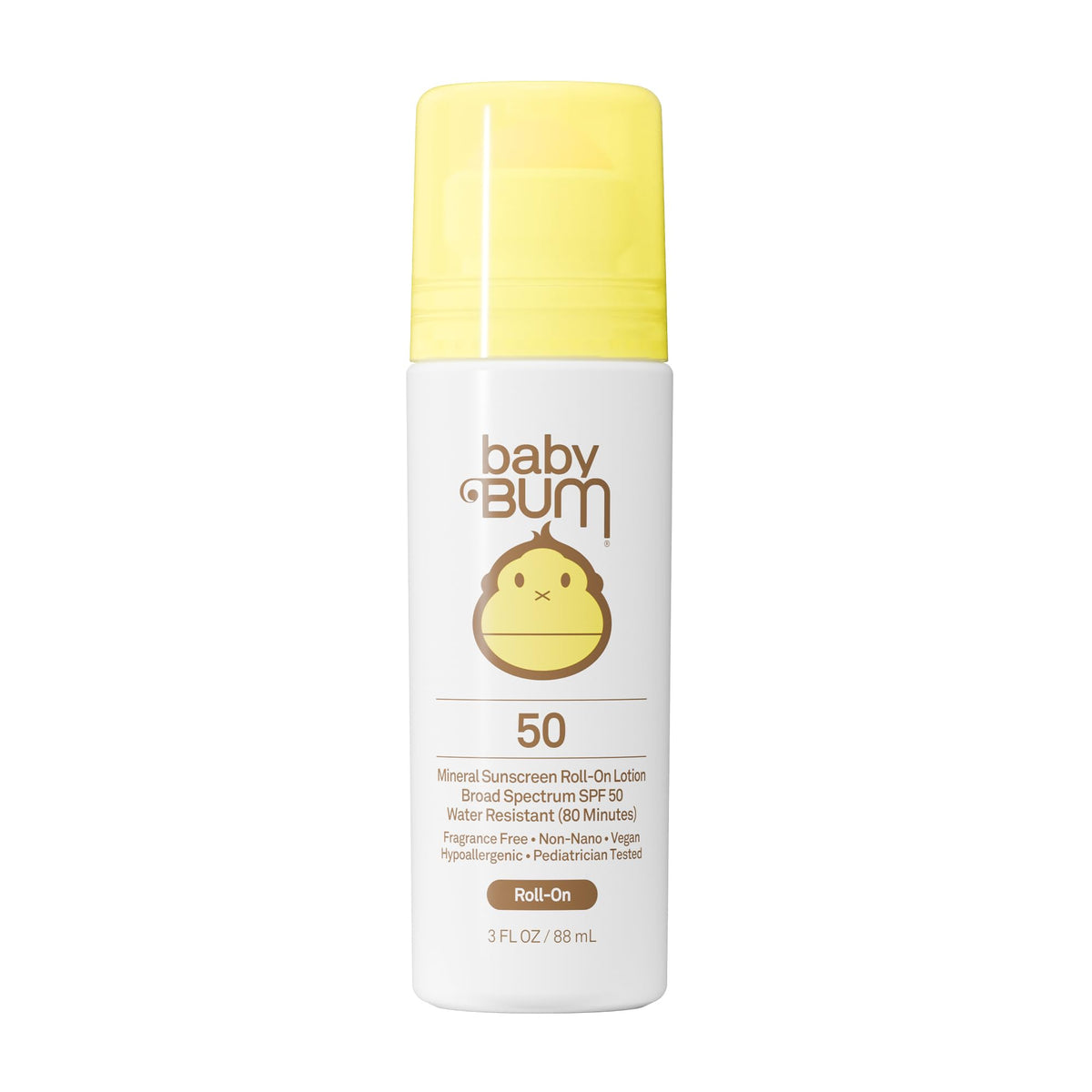 Sun Bum Baby Bum Mineral Roll-On sunscreen bottle offers easy, mess-free SPF 50 protection.