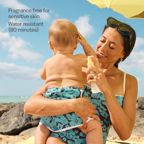 Sun Bum Baby Bum SPF 50 spray on face and body provides UVA/UVB coverage.